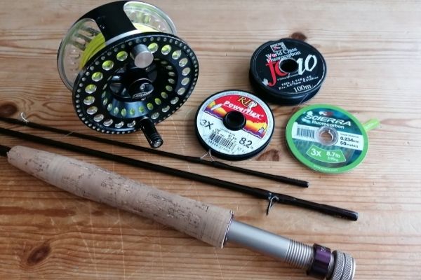 rod, reel and lines for fly fishing leader